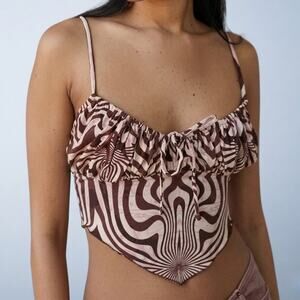 Urban Outfitters Capri Hanky Hem Cami Y2K Retro Brown Swirl Psychedelic XS